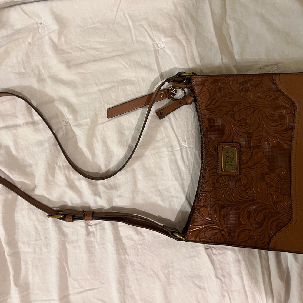Brown Embossed Leather Crossbody Bag